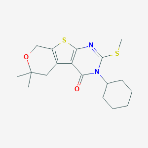 molecular formula C18H24N2O2S2 B430851 3-cyclohexyl-6,6-dimethyl-2-(methylsulfanyl)-3,5,6,8-tetrahydro-4H-pyrano[4',3':4,5]thieno[2,3-d]pyrimidin-4-one CAS No. 312594-29-9