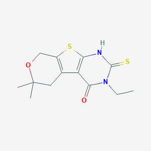 molecular formula C13H16N2O2S2 B430852 3-ethyl-6,6-dimethyl-2-sulfanyl-3,5,6,8-tetrahydro-4H-pyrano[4',3':4,5]thieno[2,3-d]pyrimidin-4-one CAS No. 352660-99-2