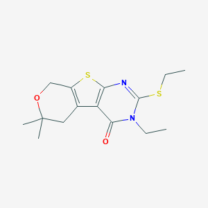 molecular formula C15H20N2O2S2 B430857 3-ethyl-2-(ethylsulfanyl)-6,6-dimethyl-3,5,6,8-tetrahydro-4H-pyrano[4',3':4,5]thieno[2,3-d]pyrimidin-4-one 