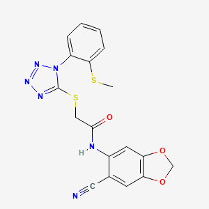 molecular formula C18H14N6O3S2 B4308579 N-(6-CYANO-2H-1,3-BENZODIOXOL-5-YL)-2-({1-[2-(METHYLSULFANYL)PHENYL]-1H-1,2,3,4-TETRAZOL-5-YL}SULFANYL)ACETAMIDE 