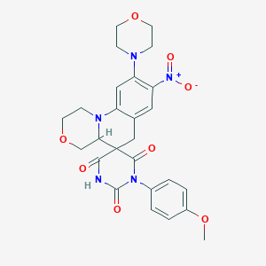 molecular formula C26H27N5O8 B4308589 1'-(4-methoxyphenyl)-9-morpholin-4-yl-8-nitro-1,2,4,4a-tetrahydro-2'H,6H-spiro[1,4-oxazino[4,3-a]quinoline-5,5'-pyrimidine]-2',4',6'(1'H,3'H)-trione 