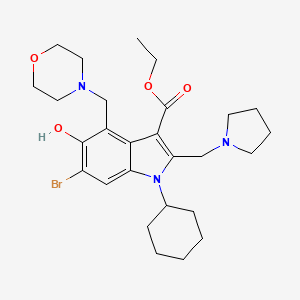 molecular formula C27H38BrN3O4 B4308625 ETHYL 6-BROMO-1-CYCLOHEXYL-5-HYDROXY-4-(MORPHOLINOMETHYL)-2-(1-PYRROLIDINYLMETHYL)-1H-INDOLE-3-CARBOXYLATE 