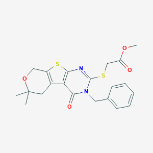 molecular formula C21H22N2O4S2 B430864 methyl [(3-benzyl-6,6-dimethyl-4-oxo-3,5,6,8-tetrahydro-4H-pyrano[4',3':4,5]thieno[2,3-d]pyrimidin-2-yl)sulfanyl]acetate 