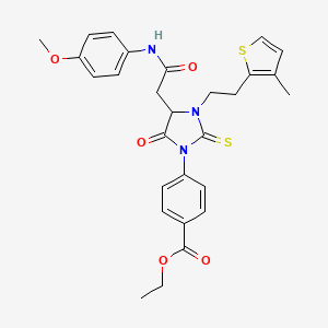 molecular formula C28H29N3O5S2 B4308768 ETHYL 4-{4-[2-(4-METHOXYANILINO)-2-OXOETHYL]-3-[2-(3-METHYL-2-THIENYL)ETHYL]-5-OXO-2-THIOXO-1-IMIDAZOLIDINYL}BENZOATE 