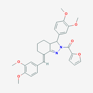 molecular formula C29H30N2O6 B430878 7-(3,4-dimethoxybenzylidene)-3-(3,4-dimethoxyphenyl)-2-(2-furoyl)-3,3a,4,5,6,7-hexahydro-2H-indazole 