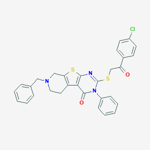 molecular formula C30H24ClN3O2S2 B430880 7-benzyl-2-{[2-(4-chlorophenyl)-2-oxoethyl]sulfanyl}-3-phenyl-5,6,7,8-tetrahydropyrido[4',3':4,5]thieno[2,3-d]pyrimidin-4(3H)-one 