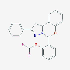 molecular formula C23H18F2N2O2 B430883 Difluoromethyl 2-(2-phenyl-1,10b-dihydropyrazolo[1,5-c][1,3]benzoxazin-5-yl)phenyl ether 