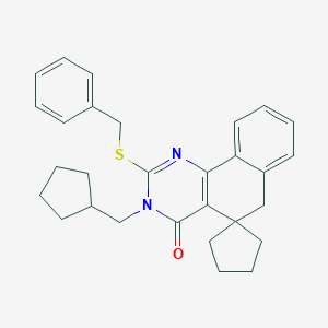 molecular formula C29H32N2OS B430898 2-(benzylsulfanyl)-3-(cyclopentylmethyl)-3H-spiro[benzo[h]quinazoline-5,1'-cyclopentan]-4(6H)-one CAS No. 5728-01-8