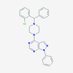 molecular formula C28H25ClN6 B430901 4-{4-[(2-chlorophenyl)(phenyl)methyl]-1-piperazinyl}-1-phenyl-1H-pyrazolo[3,4-d]pyrimidine 