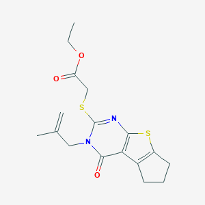 molecular formula C17H20N2O3S2 B430906 Ethyl 2-[[11-(2-methylprop-2-enyl)-12-oxo-7-thia-9,11-diazatricyclo[6.4.0.02,6]dodeca-1(8),2(6),9-trien-10-yl]sulfanyl]acetate CAS No. 352661-24-6