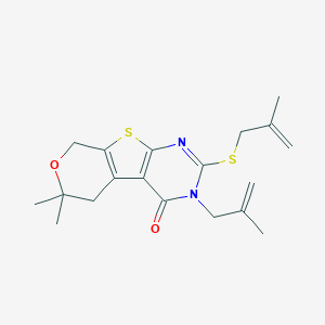 molecular formula C19H24N2O2S2 B430910 6,6-dimethyl-3-(2-methyl-2-propenyl)-2-[(2-methyl-2-propenyl)sulfanyl]-3,5,6,8-tetrahydro-4H-pyrano[4',3':4,5]thieno[2,3-d]pyrimidin-4-one CAS No. 351007-15-3