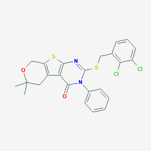 molecular formula C24H20Cl2N2O2S2 B430911 2-[(2,3-dichlorobenzyl)sulfanyl]-6,6-dimethyl-3-phenyl-3,5,6,8-tetrahydro-4H-pyrano[4',3':4,5]thieno[2,3-d]pyrimidin-4-one 