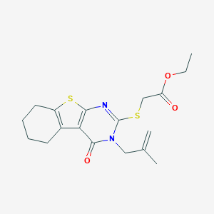 molecular formula C18H22N2O3S2 B430912 Ethyl 2-[[3-(2-methylprop-2-enyl)-4-oxo-5,6,7,8-tetrahydro-[1]benzothiolo[2,3-d]pyrimidin-2-yl]sulfanyl]acetate CAS No. 351440-96-5