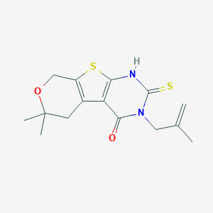 molecular formula C15H18N2O2S2 B430913 6,6-dimethyl-3-(2-methyl-2-propenyl)-2-sulfanyl-3,5,6,8-tetrahydro-4H-pyrano[4',3':4,5]thieno[2,3-d]pyrimidin-4-one CAS No. 352661-27-9
