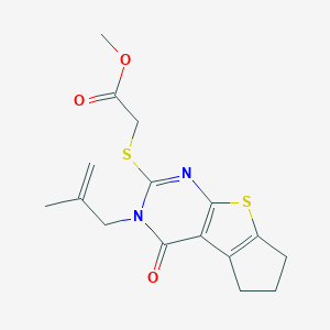 molecular formula C16H18N2O3S2 B430915 Methyl 2-[[11-(2-methylprop-2-enyl)-12-oxo-7-thia-9,11-diazatricyclo[6.4.0.02,6]dodeca-1(8),2(6),9-trien-10-yl]sulfanyl]acetate CAS No. 330179-88-9