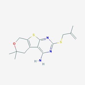 molecular formula C15H19N3OS2 B430920 6,6-dimethyl-2-[(2-methyl-2-propenyl)sulfanyl]-5,8-dihydro-6H-pyrano[4',3':4,5]thieno[2,3-d]pyrimidin-4-amine CAS No. 303042-21-9