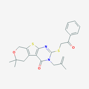 molecular formula C23H24N2O3S2 B430921 6,6-dimethyl-3-(2-methyl-2-propenyl)-2-[(2-oxo-2-phenylethyl)sulfanyl]-3,5,6,8-tetrahydro-4H-pyrano[4',3':4,5]thieno[2,3-d]pyrimidin-4-one CAS No. 330181-60-7