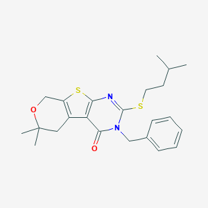 3-benzyl-2-(isopentylsulfanyl)-6,6-dimethyl-3,5,6,8-tetrahydro-4H-pyrano[4',3':4,5]thieno[2,3-d]pyrimidin-4-one