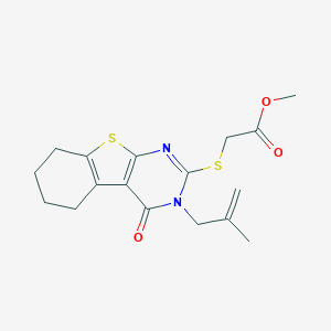 molecular formula C17H20N2O3S2 B430931 Methyl 2-[[3-(2-methylprop-2-enyl)-4-oxo-5,6,7,8-tetrahydro-[1]benzothiolo[2,3-d]pyrimidin-2-yl]sulfanyl]acetate CAS No. 352661-28-0