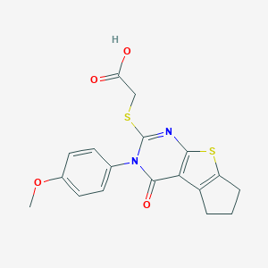 molecular formula C18H16N2O4S2 B430937 {[3-(4-methoxyphenyl)-4-oxo-3,5,6,7-tetrahydro-4H-cyclopenta[4,5]thieno[2,3-d]pyrimidin-2-yl]sulfanyl}acetic acid CAS No. 351159-67-6