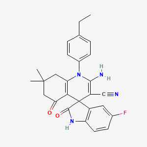 molecular formula C27H25FN4O2 B4309452 2'-amino-1'-(4-ethylphenyl)-5-fluoro-7',7'-dimethyl-2,5'-dioxo-1,2,5',6',7',8'-hexahydro-1'H-spiro[indole-3,4'-quinoline]-3'-carbonitrile 