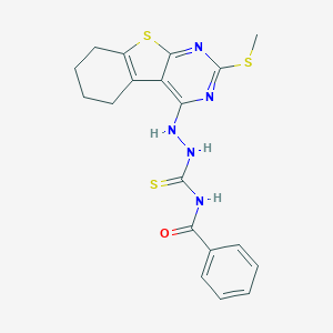 molecular formula C19H19N5OS3 B430946 N-({2-[2-(methylsulfanyl)-5,6,7,8-tetrahydro[1]benzothieno[2,3-d]pyrimidin-4-yl]hydrazino}carbothioyl)benzamide 