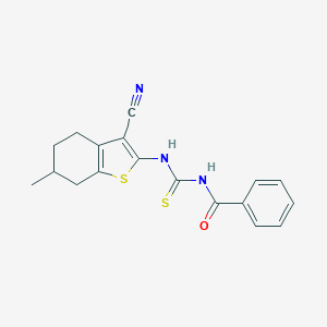 molecular formula C18H17N3OS2 B430951 N-[(3-cyano-6-methyl-4,5,6,7-tetrahydro-1-benzothiophen-2-yl)carbamothioyl]benzamide 