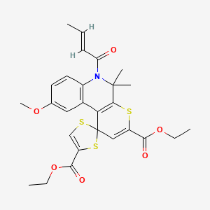 diethyl 6'-[(2E)-but-2-enoyl]-9'-methoxy-5',5'-dimethyl-5',6'-dihydrospiro[1,3-dithiole-2,1'-thiopyrano[2,3-c]quinoline]-3',4-dicarboxylate