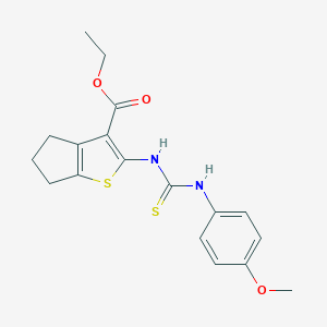 molecular formula C18H20N2O3S2 B430961 ethyl 2-{[(4-methoxyanilino)carbothioyl]amino}-5,6-dihydro-4H-cyclopenta[b]thiophene-3-carboxylate 