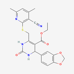 molecular formula C23H22N4O5S B4309767 ETHYL 4-(2H-1,3-BENZODIOXOL-5-YL)-6-{[(3-CYANO-4,6-DIMETHYLPYRIDIN-2-YL)SULFANYL]METHYL}-2-OXO-1,2,3,4-TETRAHYDROPYRIMIDINE-5-CARBOXYLATE 