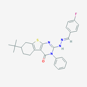 molecular formula C27H27FN4OS B430979 4-Fluorobenzaldehyde (7-tert-butyl-4-oxo-3-phenyl-3,4,5,6,7,8-hexahydro[1]benzothieno[2,3-d]pyrimidin-2-yl)hydrazone 