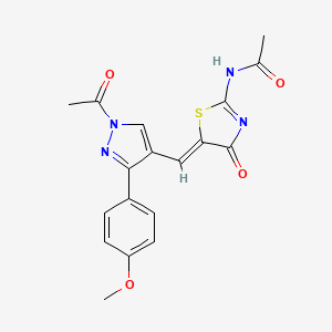 molecular formula C18H16N4O4S B4309842 N-[(2Z5Z)-5-{[1-ACETYL-3-(4-METHOXYPHENYL)-1H-PYRAZOL-4-YL]METHYLIDENE}-4-OXO-13-THIAZOLIDIN-2-YLIDENE]ACETAMIDE 