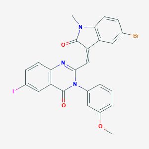 molecular formula C25H17BrIN3O3 B430996 2-[(5-bromo-1-methyl-2-oxo-1,2-dihydro-3H-indol-3-ylidene)methyl]-6-iodo-3-(3-methoxyphenyl)-4(3H)-quinazolinone 