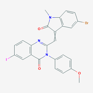 molecular formula C25H17BrIN3O3 B430998 2-[(5-bromo-1-methyl-2-oxo-1,2-dihydro-3H-indol-3-ylidene)methyl]-6-iodo-3-(4-methoxyphenyl)-4(3H)-quinazolinone 