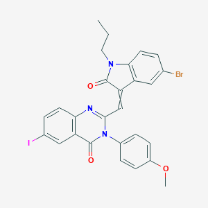 molecular formula C27H21BrIN3O3 B431001 2-[(5-bromo-2-oxo-1-propyl-1,2-dihydro-3H-indol-3-ylidene)methyl]-6-iodo-3-(4-methoxyphenyl)-4(3H)-quinazolinone 