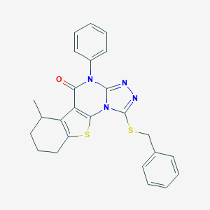 molecular formula C25H22N4OS2 B431015 1-(benzylsulfanyl)-6-methyl-4-phenyl-6,7,8,9-tetrahydro[1]benzothieno[3,2-e][1,2,4]triazolo[4,3-a]pyrimidin-5(4H)-one 