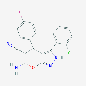 molecular formula C19H12ClFN4O B431018 6-Amino-3-(2-chlorophenyl)-4-(4-fluorophenyl)-1,4-dihydropyrano[2,3-c]pyrazole-5-carbonitrile 