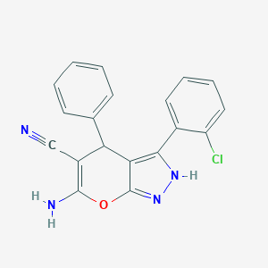 molecular formula C19H13ClN4O B431022 6-Amino-3-(2-chlorophenyl)-4-phenyl-1,4-dihydropyrano[2,3-c]pyrazole-5-carbonitrile 