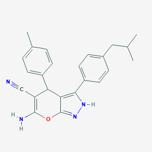 molecular formula C24H24N4O B431023 6-Amino-3-(4-isobutylphenyl)-4-(4-methylphenyl)-1,4-dihydropyrano[2,3-c]pyrazole-5-carbonitrile 