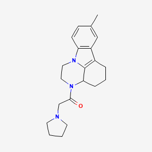 molecular formula C21H27N3O B4310238 1-(12-Methyl-1,4-diazatetracyclo[7.6.1.05,16.010,15]hexadeca-9(16),10(15),11,13-tetraen-4-yl)-2-pyrrolidin-1-ylethanone 