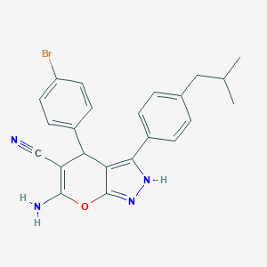 molecular formula C23H21BrN4O B431026 6-Amino-4-(4-bromophenyl)-3-(4-isobutylphenyl)-1,4-dihydropyrano[2,3-c]pyrazole-5-carbonitrile 