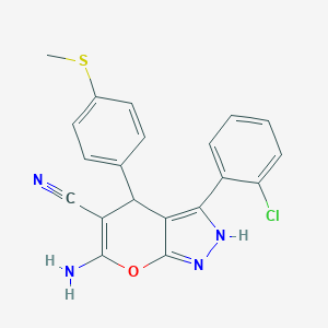molecular formula C20H15ClN4OS B431027 6-Amino-3-(2-chlorophenyl)-4-[4-(methylsulfanyl)phenyl]-1,4-dihydropyrano[2,3-c]pyrazole-5-carbonitrile 