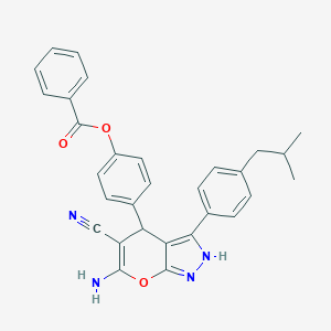 molecular formula C30H26N4O3 B431028 4-[6-Amino-5-cyano-3-(4-isobutylphenyl)-1,4-dihydropyrano[2,3-c]pyrazol-4-yl]phenyl benzoate 