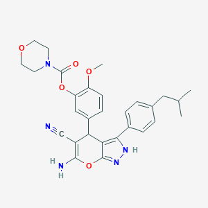 molecular formula C29H31N5O5 B431030 5-[6-Amino-5-cyano-3-(4-isobutylphenyl)-1,4-dihydropyrano[2,3-c]pyrazol-4-yl]-2-methoxyphenyl morpholine-4-carboxylate 