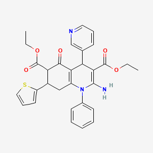 molecular formula C30H29N3O5S B4310314 DIETHYL 2-AMINO-5-OXO-1-PHENYL-4-(3-PYRIDYL)-7-(2-THIENYL)-1,4,5,6,7,8-HEXAHYDRO-3,6-QUINOLINEDICARBOXYLATE 