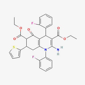 molecular formula C31H28F2N2O5S B4310319 DIETHYL 2-AMINO-1,4-BIS(2-FLUOROPHENYL)-5-OXO-7-(2-THIENYL)-1,4,5,6,7,8-HEXAHYDRO-3,6-QUINOLINEDICARBOXYLATE 