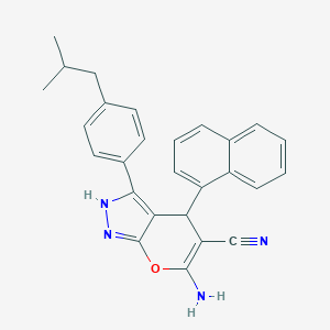 molecular formula C27H24N4O B431032 6-Amino-3-(4-isobutylphenyl)-4-(1-naphthyl)-1,4-dihydropyrano[2,3-c]pyrazole-5-carbonitrile 