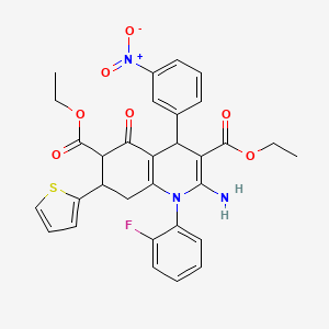 DIETHYL 2-AMINO-1-(2-FLUOROPHENYL)-4-(3-NITROPHENYL)-5-OXO-7-(2-THIENYL)-1,4,5,6,7,8-HEXAHYDRO-3,6-QUINOLINEDICARBOXYLATE