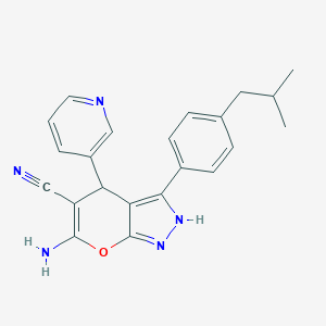 molecular formula C22H21N5O B431033 6-Amino-3-(4-isobutylphenyl)-4-(3-pyridinyl)-1,4-dihydropyrano[2,3-c]pyrazole-5-carbonitrile 