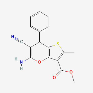 molecular formula C17H14N2O3S B4310334 methyl 5-amino-6-cyano-2-methyl-7-phenyl-7H-thieno[3,2-b]pyran-3-carboxylate 